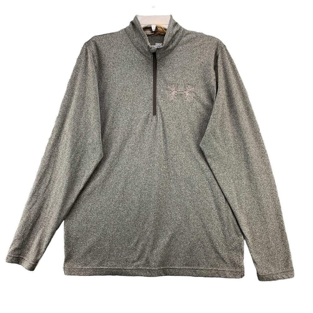 Under Armour Mens Loose Fit Heat Gear Medium 13/4 Zip Gray Pullover Long Sleeve